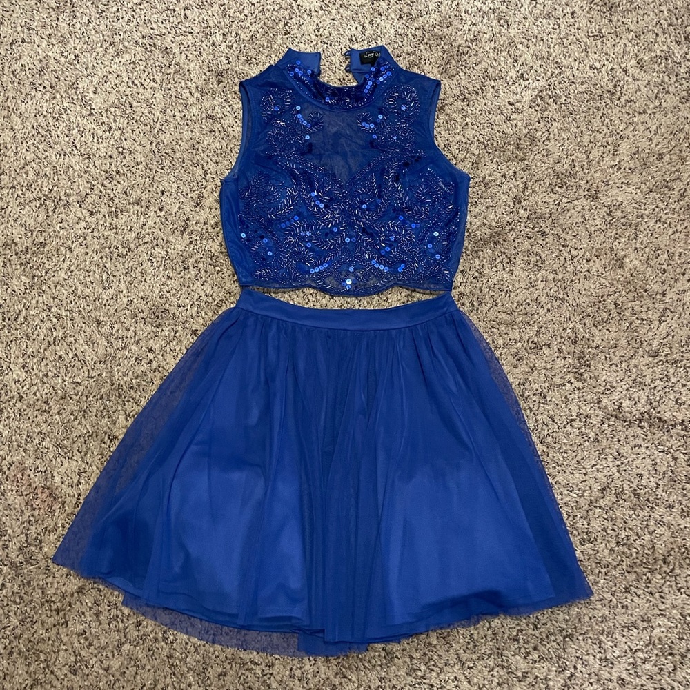 Gorgeous blue beaded two piece formal dress